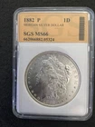 SGS Graded MS 66 1882 United States Morgan Dollar $1 VERY NICE COIN