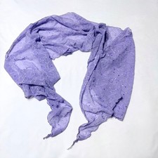 Purple Sheer Embroidered Scarf Silver Metallic Floral Evening Wrap Rectangle 8ft