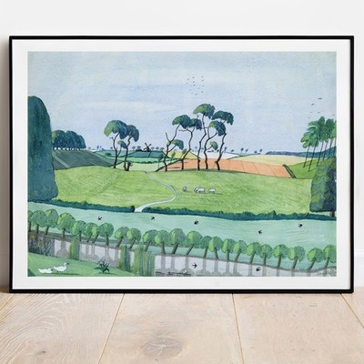Kunstdruck John Nash Landschaft mit Windmühle Giclée Poster für Wandgalerie