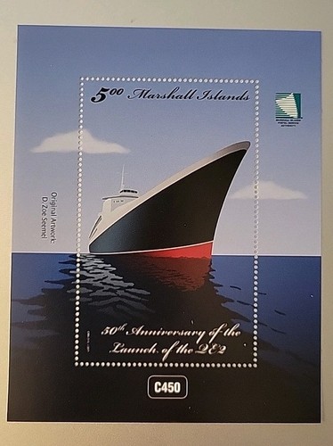 Marshall Islands #1164 – QE2 Ocean Liner – 1992 Souvenir Sheet – MNH Cruise Ship