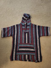 Men's Authentic Mexican Baja Hoodie Poncho Short Sleeve Woven Skater Rug Size L