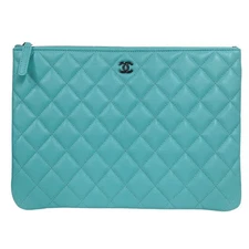 CHANEL Matelasse Clutch Bag Turquoise Lambskin Gold Hardware Dust Bag #OK3285