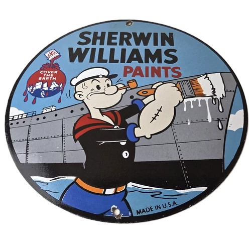 Vintage Sherwin Williams Sign - Paint Brush Painting Gas Pump Porcelain Sign