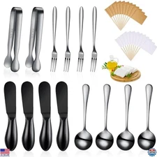 14-Piece Stainless Steel Charcuterie Board Set with Spreaders, Knives & Tongs