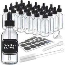 Nevlers 2 oz Clear Glass Dropper Bottle (Set of 24) | Includes Funnel, Brush
