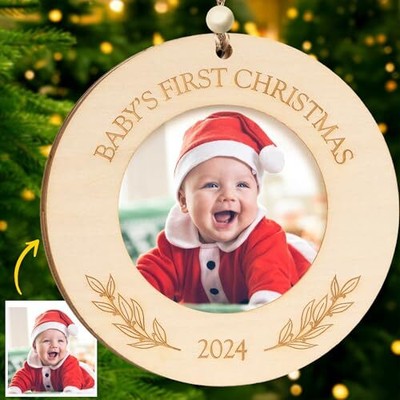 2024 Baby s First Christmas Wooden Picture Frame Ornament, Newborn Milestone 