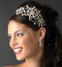 Vintage Style Silver Side Accent Rhinestone Flower Bridal Headband Headpiece