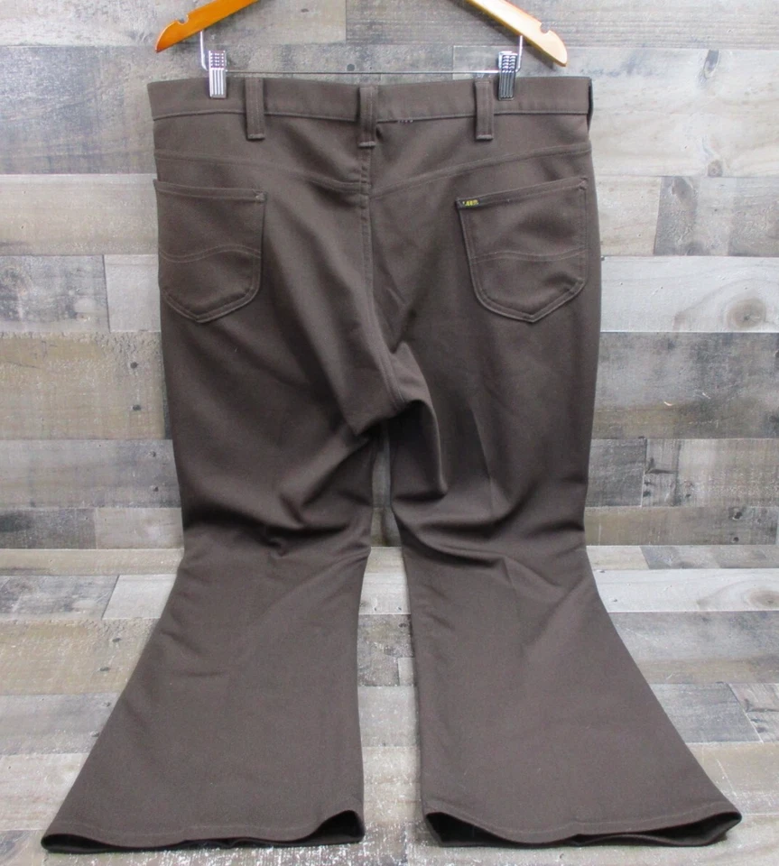 Vintage Lee Riders Bootcut Flare Jeans Mens 38x27 Brown 70s Polyester Dress Pant - Image 2 of 4