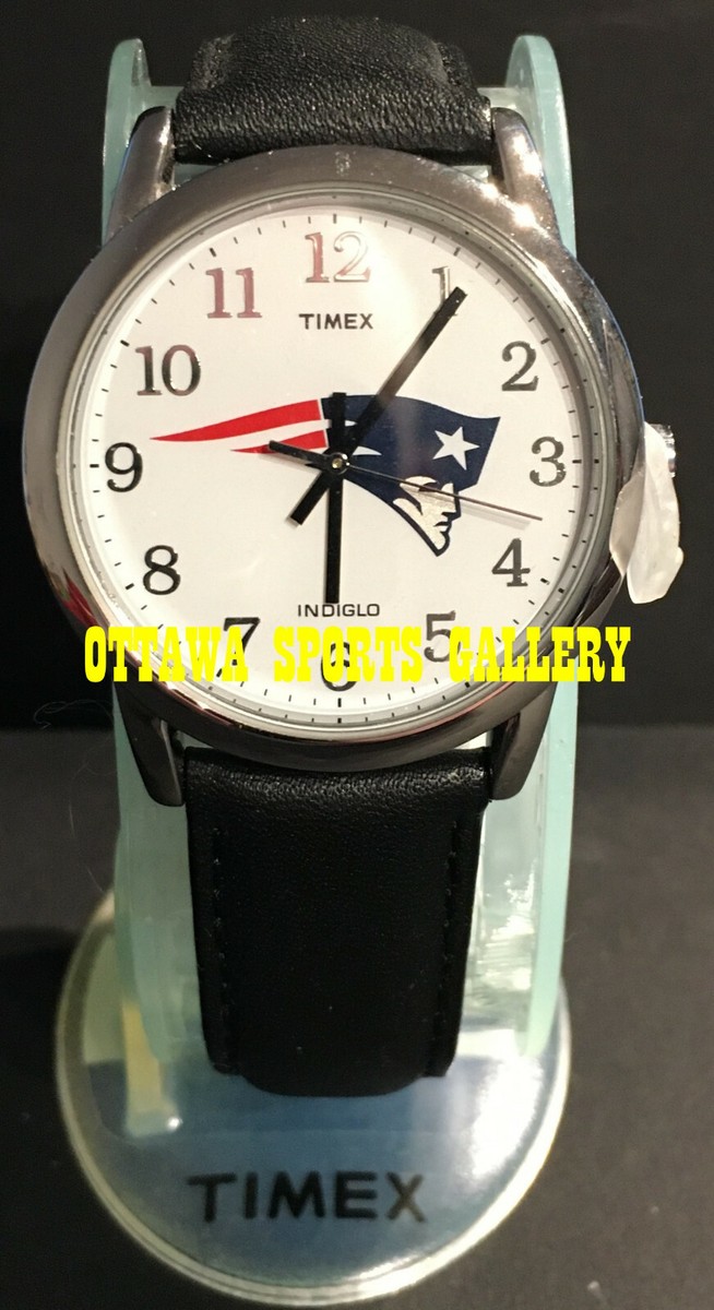 TIMEX INDIGLO LICENSED NFL WATCH WITH LEATHER BAND • NEW ENGLAND