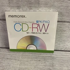 Memorex 5 Pack Sealed High Speed CD-RW 12x Data 700MB/M0 80 Minute Music NEW!!