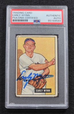 Rare 1951 EARLY WYNN Signed Bowman Baseball Card-HOF-CLEVELAND INDIANS-PSA 