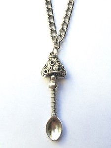 silver spoon pendant necklace gift mushroom wrapped chain wire