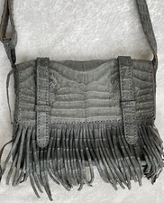Parker Ochs Light Gray Crocodile Fringe Cross Body Adjustable Strap Purse