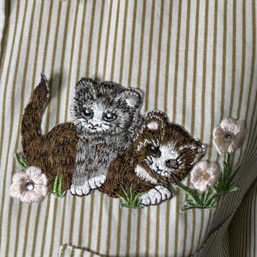 Mili Designs Blouse Womens Small Striped Cat Embroidered Feline Rhinestones - Picture 9 of 18