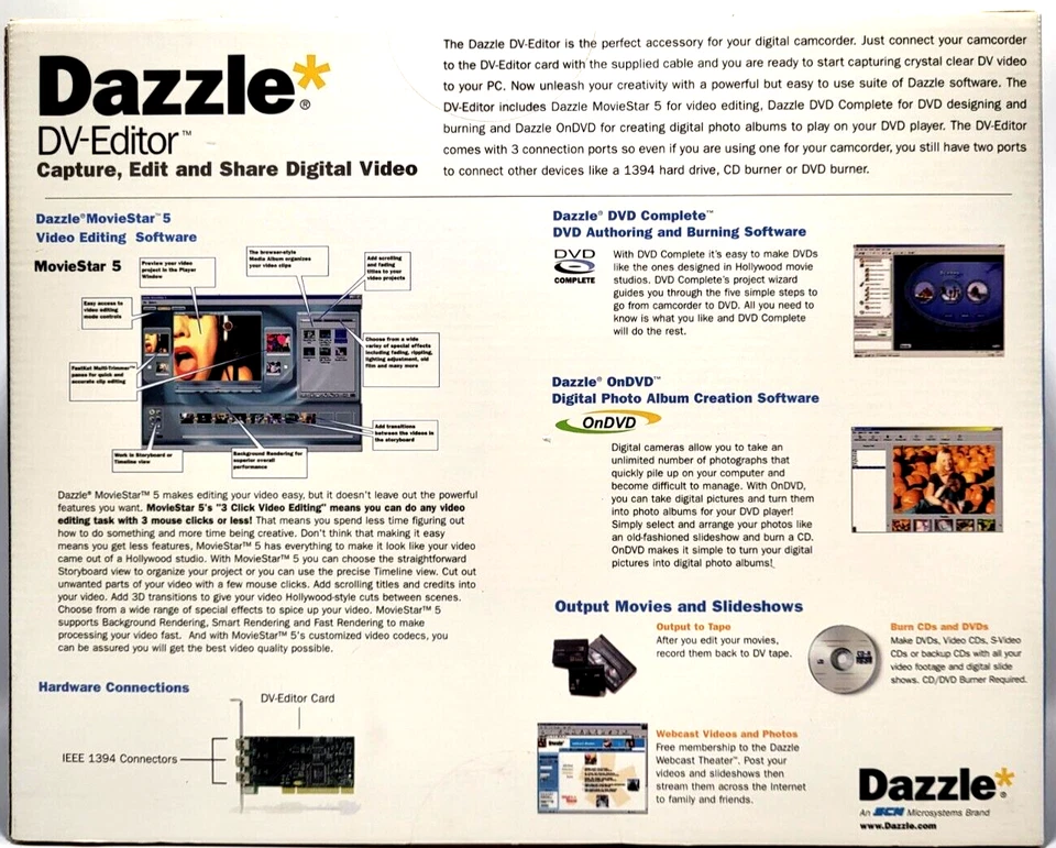 DAZZLE DV 编辑 PCI 适用于 Windows,3 个 Firewire 1394 端口,含软件 * 新 * — 第 2/4 张图片