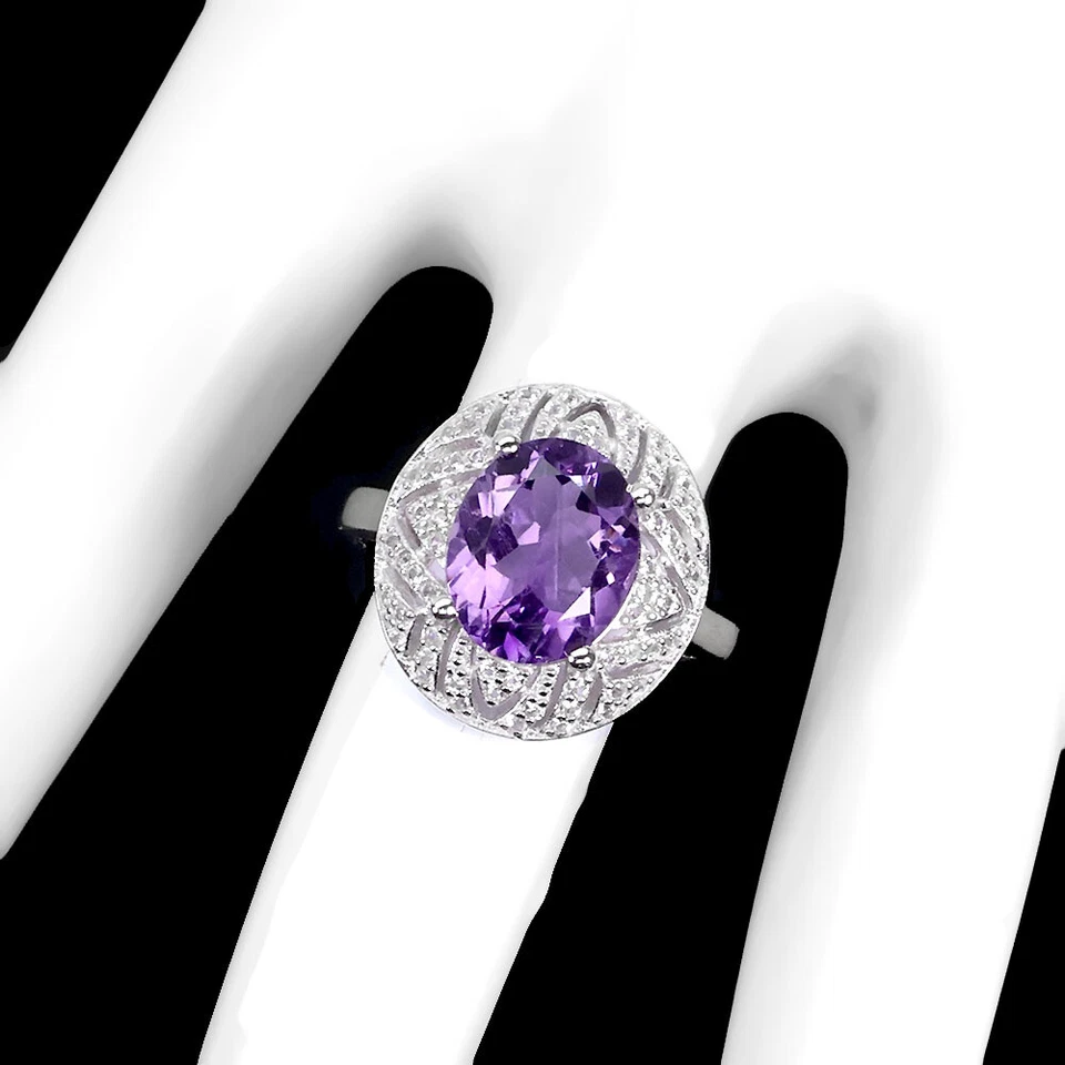 925 Anello Argento Sterling Ovale Ametista 11x9mm Topazio Gemma Gioielli Misura - Immagine 3 di 4