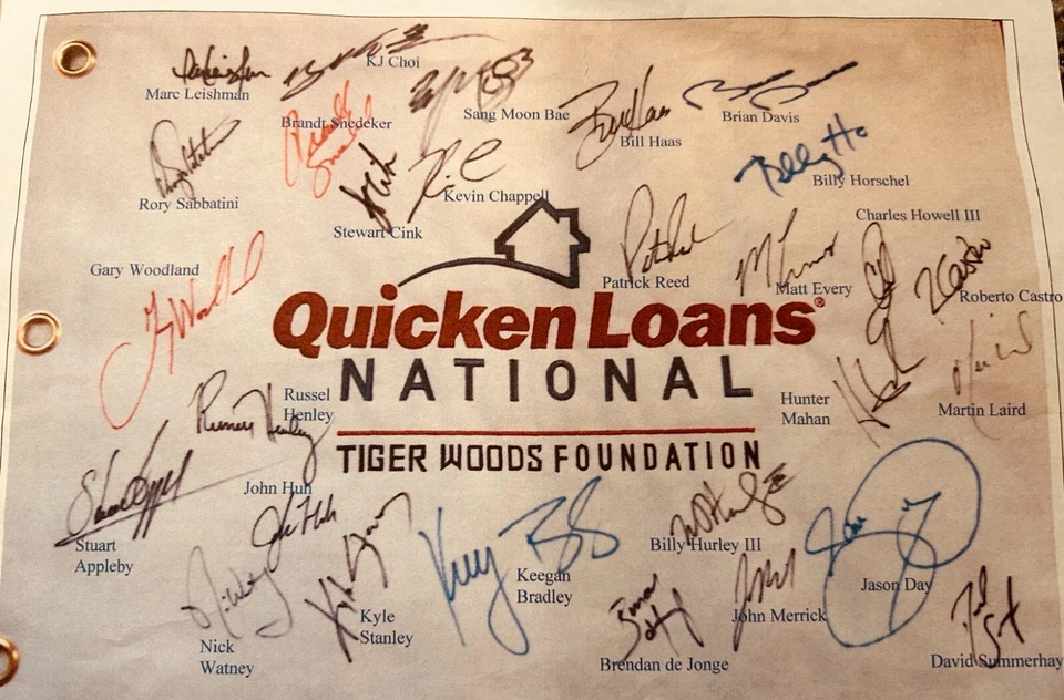 Bandera de golf firmada por Quicken Loans 2014 Jason Day Patrick Reed Gary Woodland Bradley Foto 2 de 2