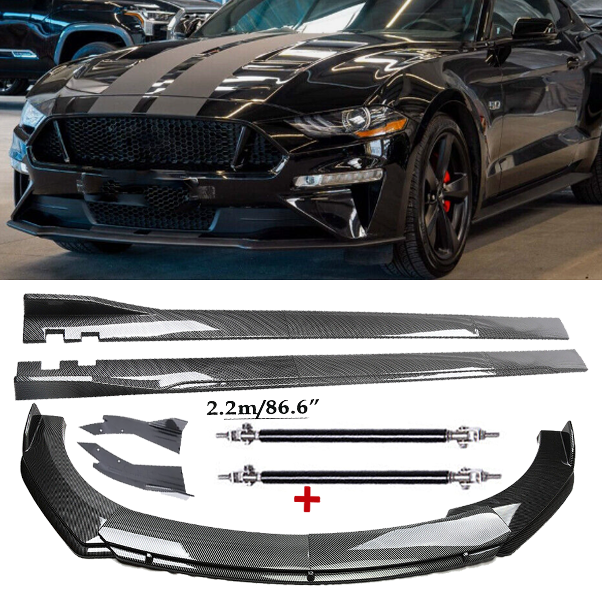 Carbon Fiber Front Bumper Lip & Side Skirt Kit for 2005-2009 Ford Mustang
