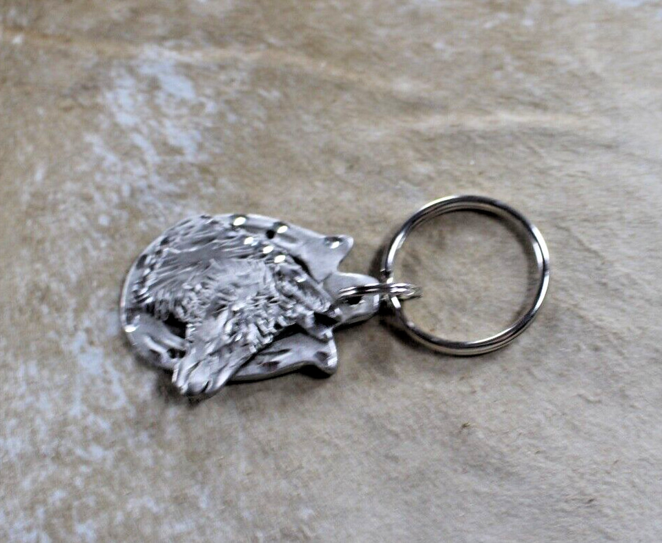 Llama Key Ring 2 x 1.50 in Horseshoe Diamond cut Pewter Handcrafted