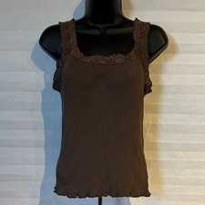 Lauren Ralph Lauren Silk Lace Trim Tank Brown Women s Small