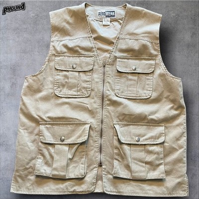 Aeropostale Aerowear Utility Vest Mens Large Khaki Multi Pocket Outdoor Fishing