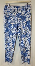 J.McLaughlin Pants Ankle Stretch Pull On Blue White Floral Medium M