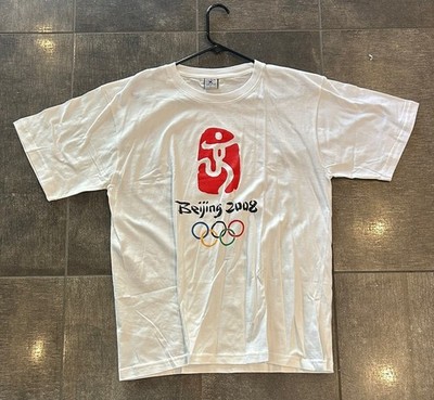 Y2k 2008 White Beijing Olympic Games Rings Graphic Shirt Size X-Large