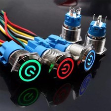 2Pcs16mm LED 12V - 24V ON OFF Stainless Steel Latching Push Button Power Switch