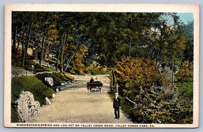 Postcard Valley Forge PA Washington's Spring and Log Hut on Valley Creek Road