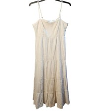 Knox Rose White Cotton Gauze Tiered Midi Dress Smocked Back Adjustable Straps M