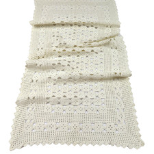 Vintage hand-crocheted off-white table runner / doily rectangular 35" x 15.5"