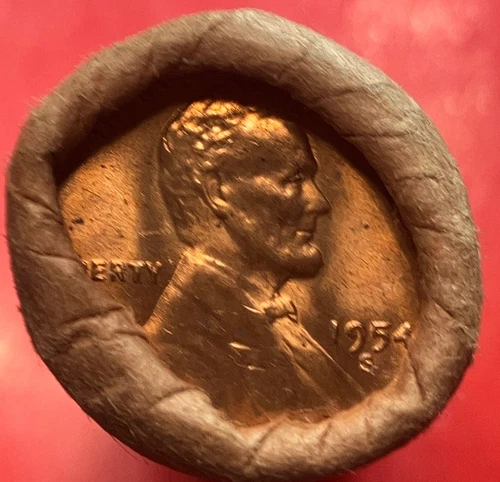 1954-S OBW ROLL 50 GEM BU+ RED LINCOLN WHEAT PENNIES IN BRANT SUNNYDALE CAL WRAP