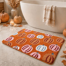 Halloween Bathroom Rug, Pumpkin Bath Mat Non Slip Washable 20x30 Inch, Fall