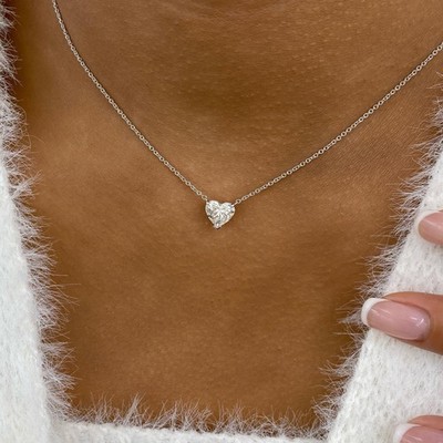 1.5ct Heart Pendant Necklace White Gold 14K Labcreated Diamond E/VVS2 Cert