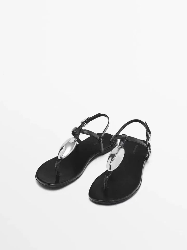 Massimo Dutti Women's Suede Sandals Buckle Strap Flat Slingback Sandals - Image 2 of 4