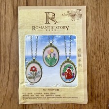 Stamped Romantic Story Embroidery Kit 3 Floral Pendants Complete New In Package