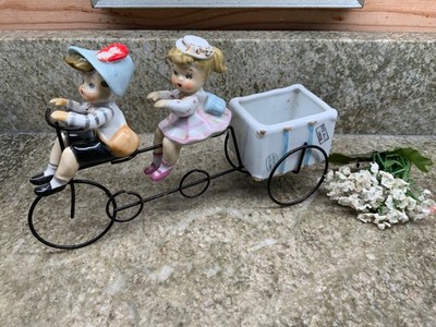 Vintage Lefton Bicycle For Two Girl Boy Luggage Trunk Planter 1950s Japan Rare