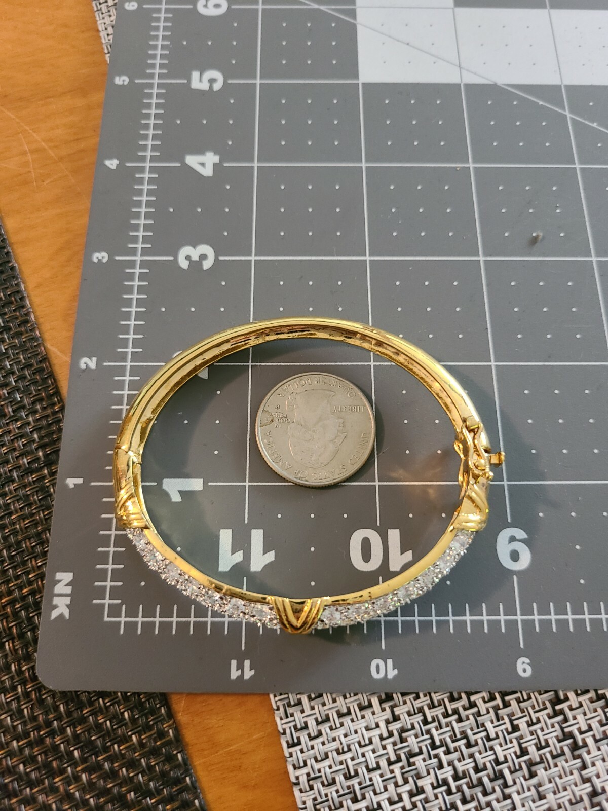 VTG STERLING SILVER VERMEIL CLEAR STONES HINGED BANGLE BRACELET 7.25 IN ...