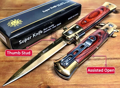 SUPER KNIFE 8.75" Italian Milano Italian Damascus Assisted Open Pocket Knife Knives - GDWRD