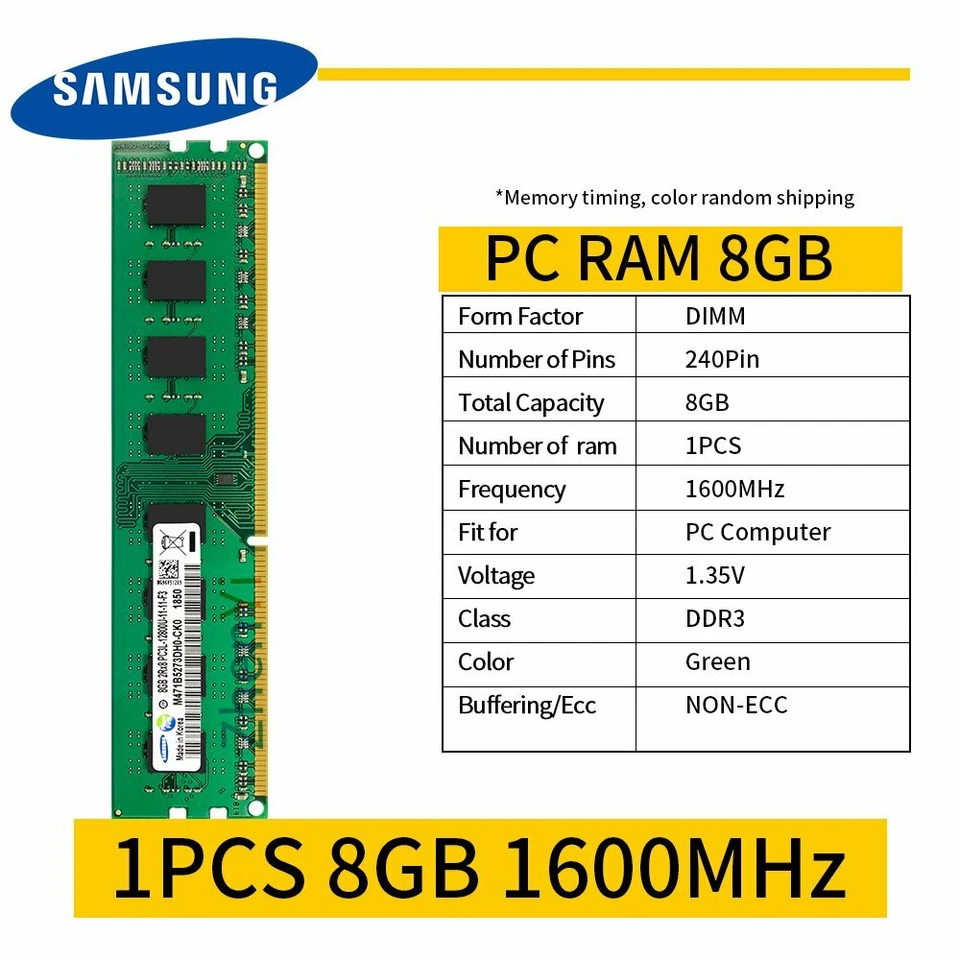 8GB 4GB DDR3L 1600MHz PC3L-12800U 1.35V DIMM Desktop Memory RAM Samsung LOT BT - Image 2 of 4