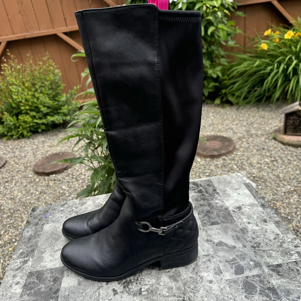 LAURA ASHLEY Knee High Block Heel Boots Black Suede Zip Size 10 M - Image 2 of 4