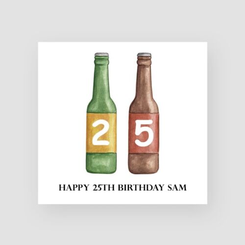 Personalised 25th Birthday Card For Him Handmade Beer Birthday Card For Grandson - Afbeelding 1 van 5