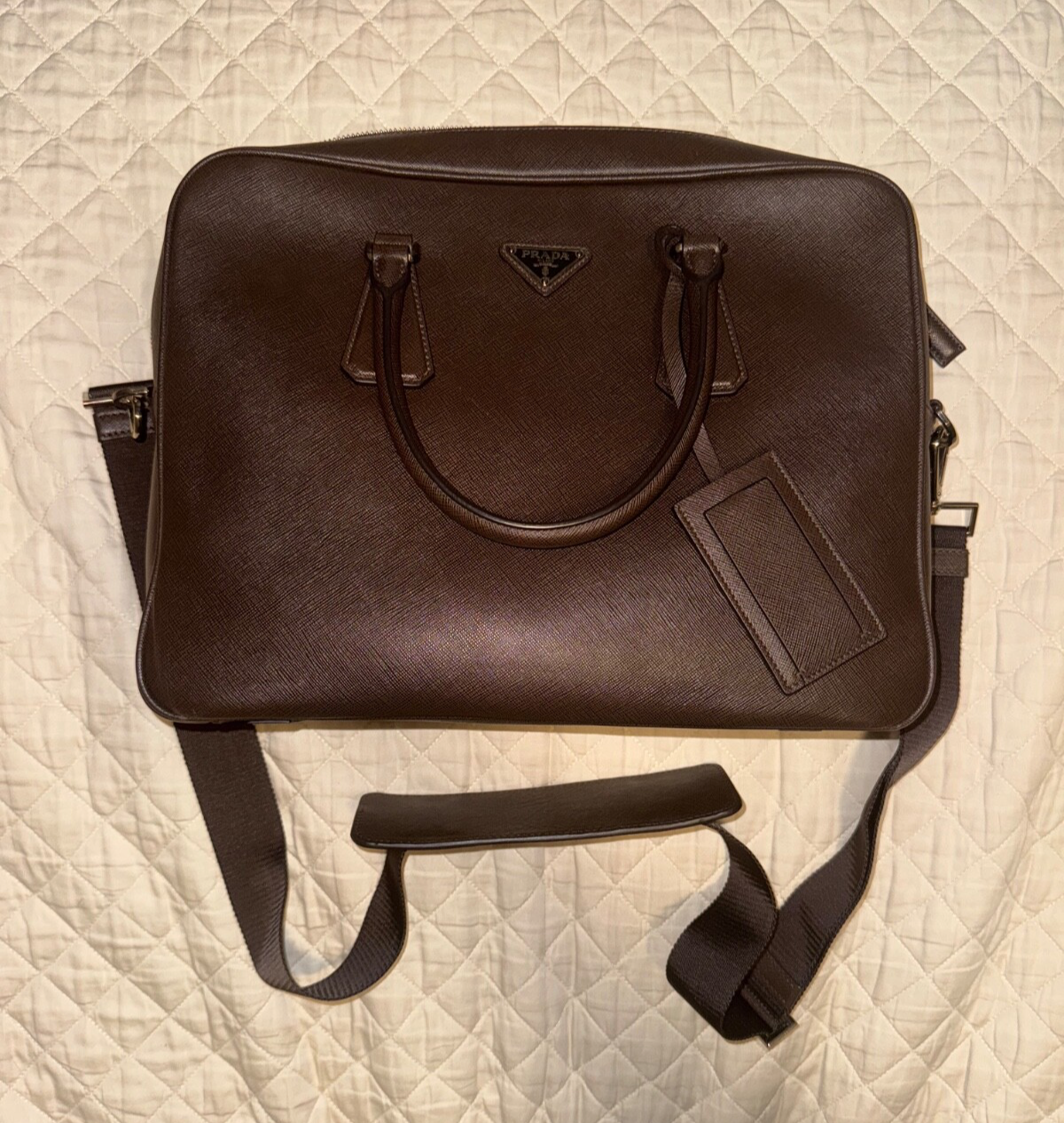 Prada Saffiano luxury black coffee travel briefcase for men-image