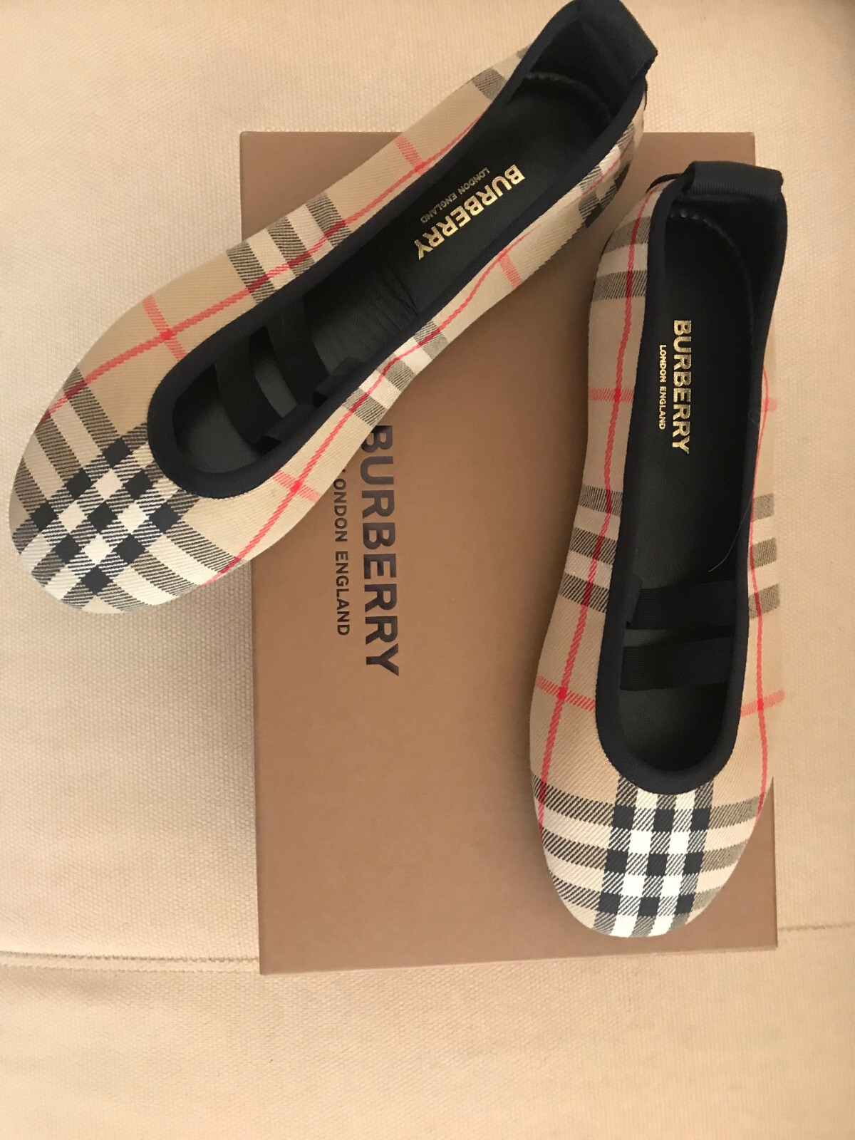 New Auth BURBERRY Shoes Flat Ballerina Grace Women Logo Check Canvas EU37 NWOB thumbnail 16