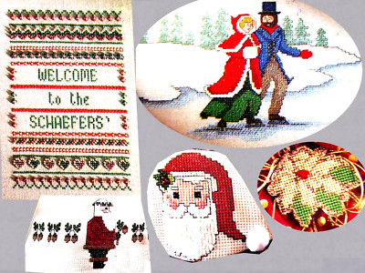 Beaded Band Sampler Poinsettia Santa Victorian Skaters CROSS STITCH PATTERNS