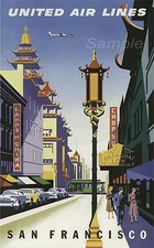 SF02 VINTAGE SAN FRANCISCO UNITED AIR LINES TRAVEL A3 POSTER PRINT