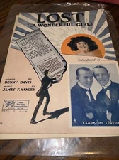 Vintage Sheet Music Lost A Wonderful Girl Benny Davis James Handley 1922