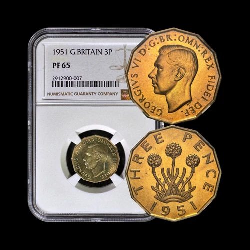 GREAT BRITAIN. 1951, 3 Pence - NGC PF65 - KGVI, Thrift Plant, RARE