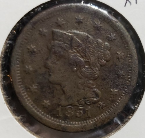 1851 Braided Hair Large Cent - Scarce . XF Details - 第 1/2 張圖片