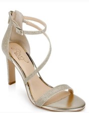 Jewel Badgley Mischka Diana Strappy Sandal in Gold Fabric NWOT size 6.5